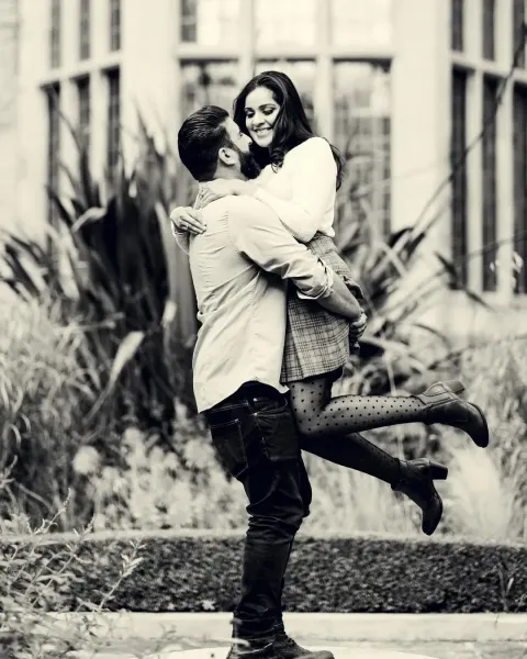 Black and white pre-wedding photoshoot of Sikh couple showing their love and affection.