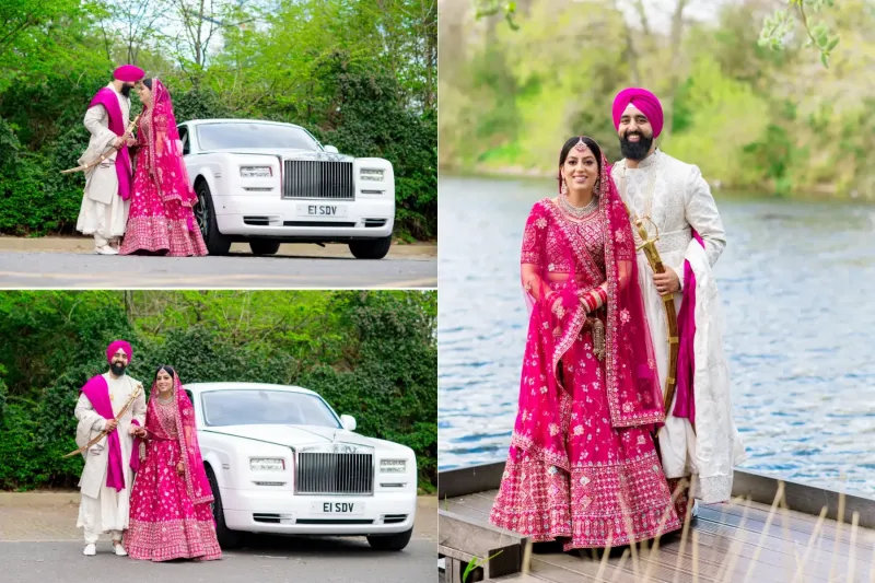 Sikh couple outside photoshoot.