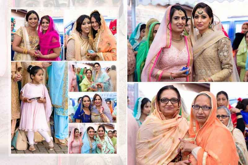 Group of women and a child dressed in colorful traditional South Asian attire at a cultural event.