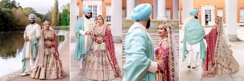 Sikh couple giving different poses during the photography.