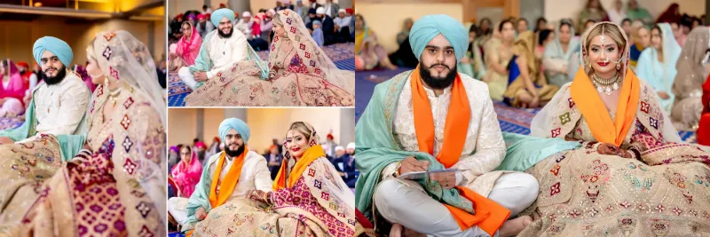 Sikh couple sitting in the Gurdwara.