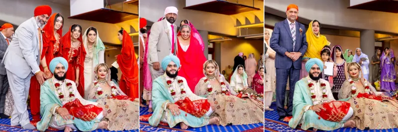 Sikh wedding couple with the family.