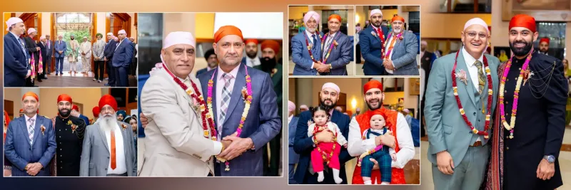 The traditional milni ceremony of Sikh wedding in the Gudwara.