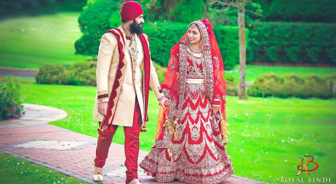 Sikh Wedding Couple Walking in the Garden