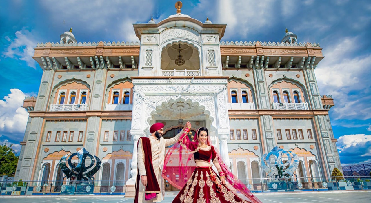Sikh Wedding Couple Outside Gurudwara