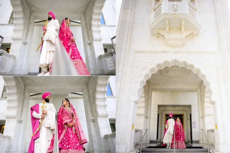 Sikh Bride and Groom at the Gurdwara Entrance