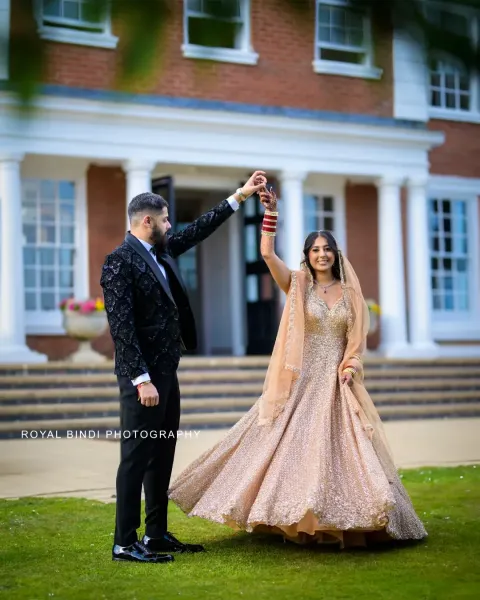 Elegant Couple Celebrating Wedding Outdoors