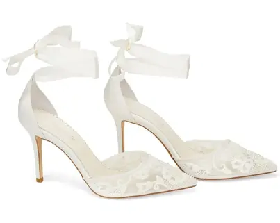 Ankle Wrap Lace lvory Wedding Shoes with Pearls