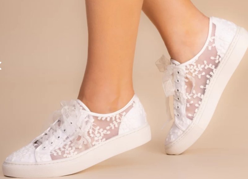 oakley ivory embroidered lace trainers