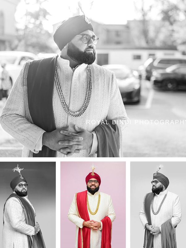 Groom in traditional Indian wedding attire with accessories