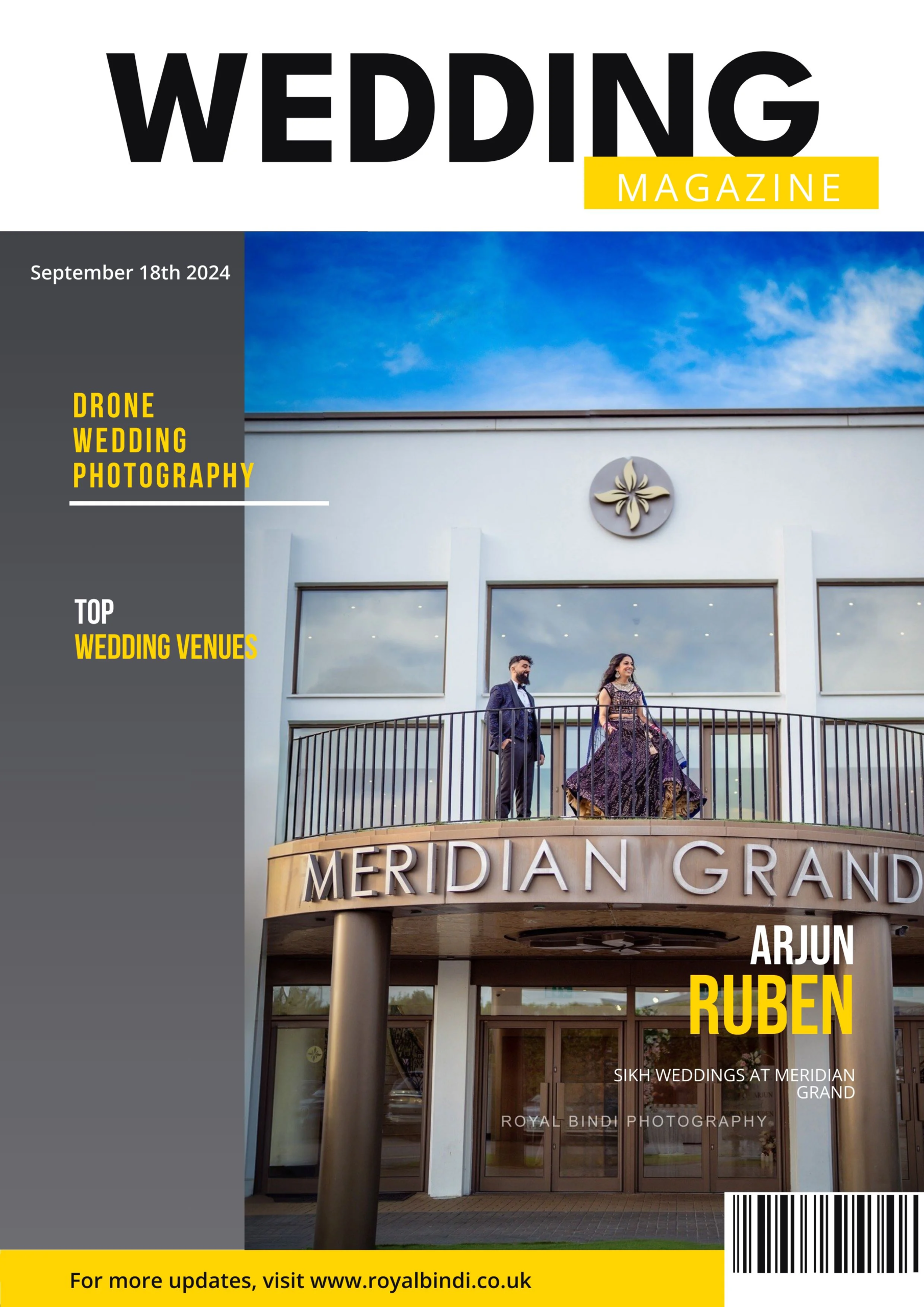 Wedding magazine cover showing a Sikh wedding couple in Meridian Grand