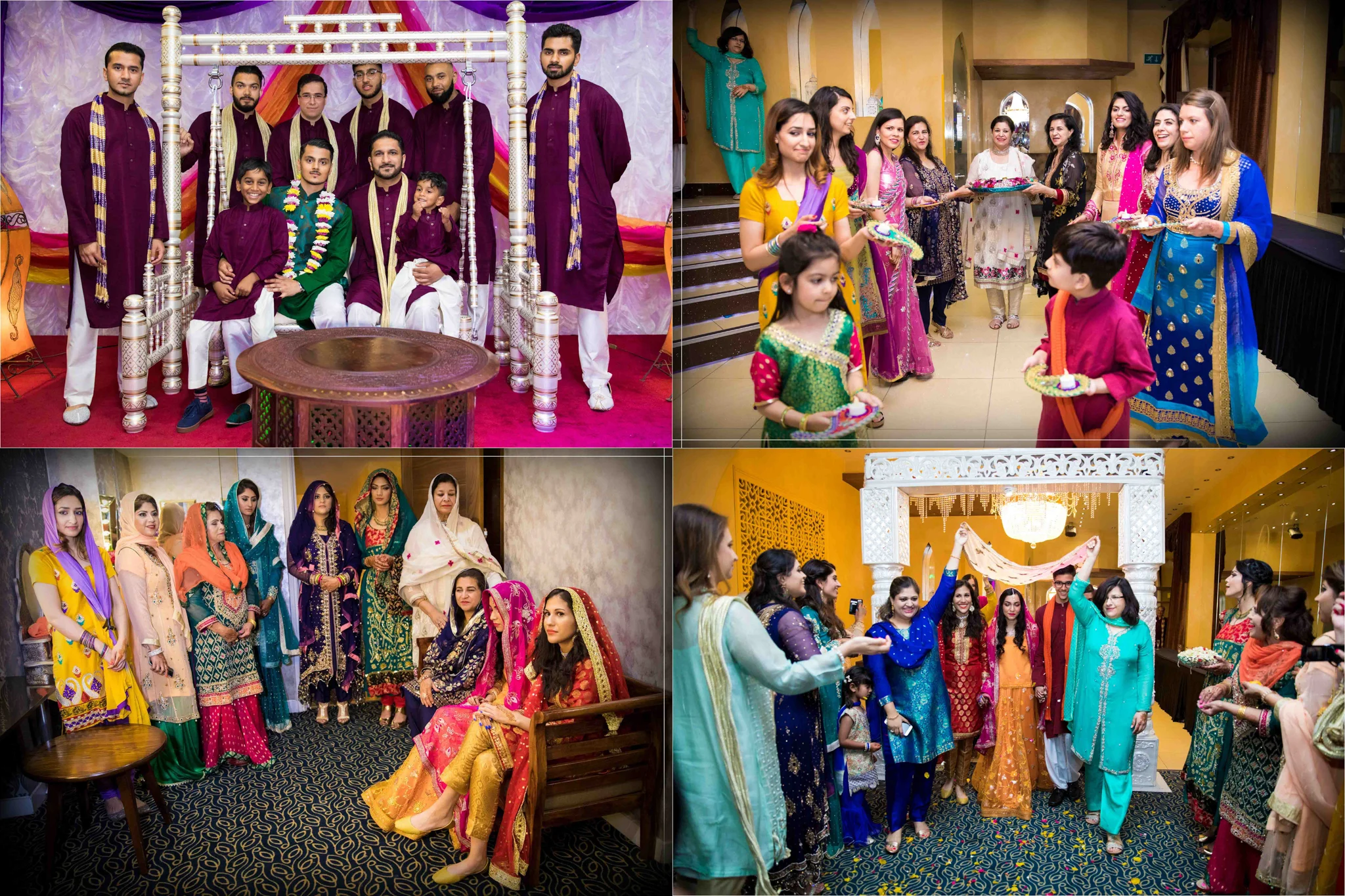 Men and women dressed in traditional attire during a wedding celebration.