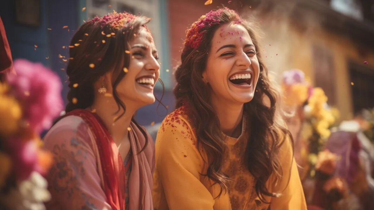 Two friends laughing during a Hen Night celebration.