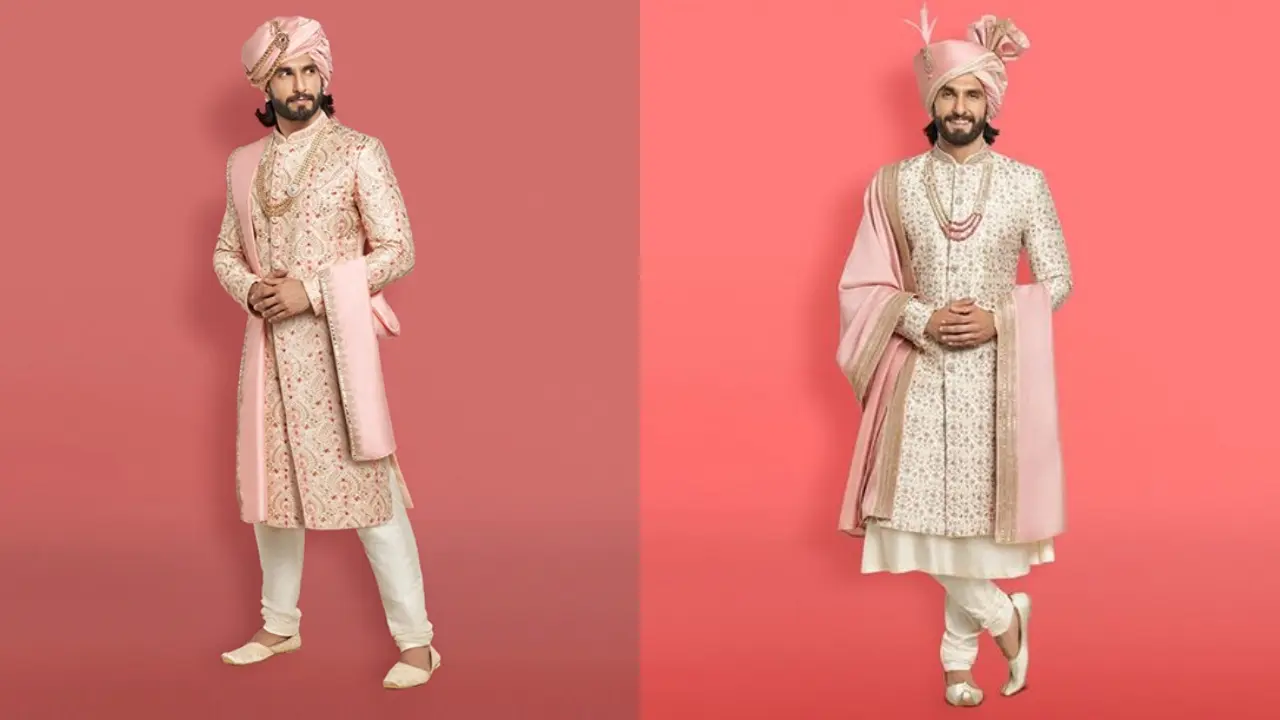 Ranvir Singh wearing traditional Indian clothing with turbans adorned with kalgi. The kalgi is a plume of feathers often used in traditional attire.