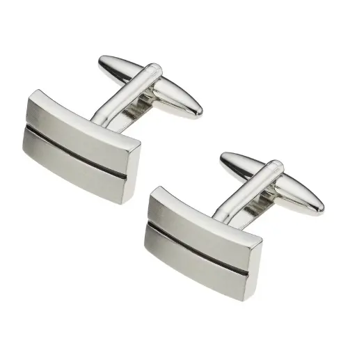 A pair of silver bar cufflinks with a central groove by Jhon Lewis.