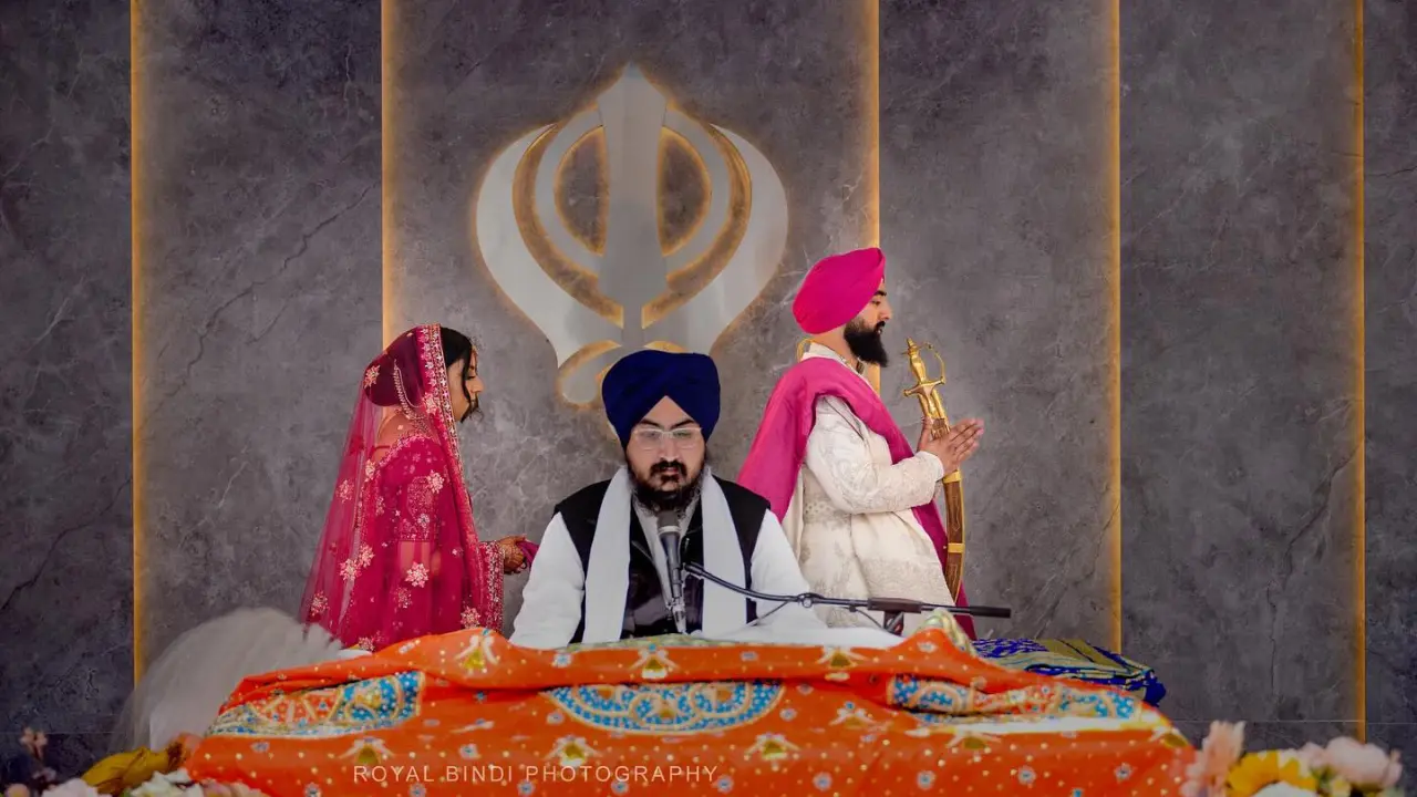 Sikh Rituals in Gurdwara on Anand Karaj Day.