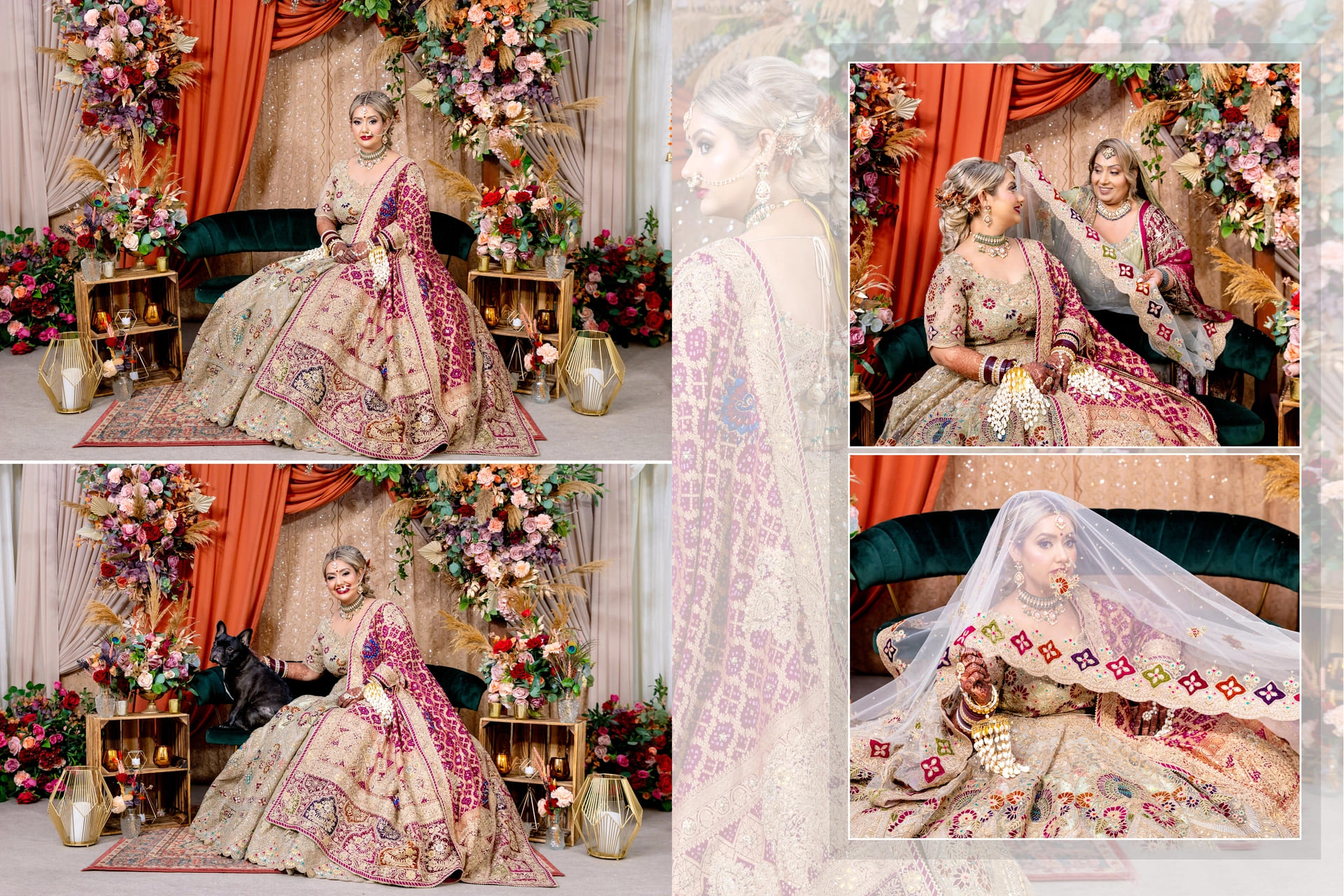 Elegant outdoor photoshoot with bride and groom.