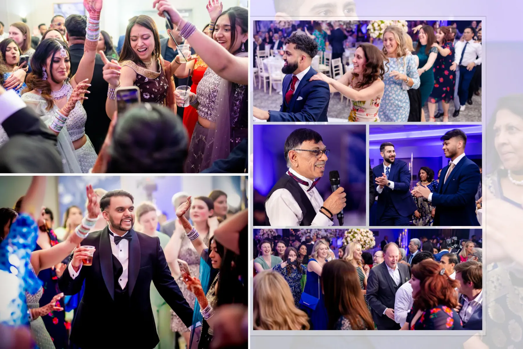 Guests dancing and celebrating during a lively Hindu wedding ceremony.