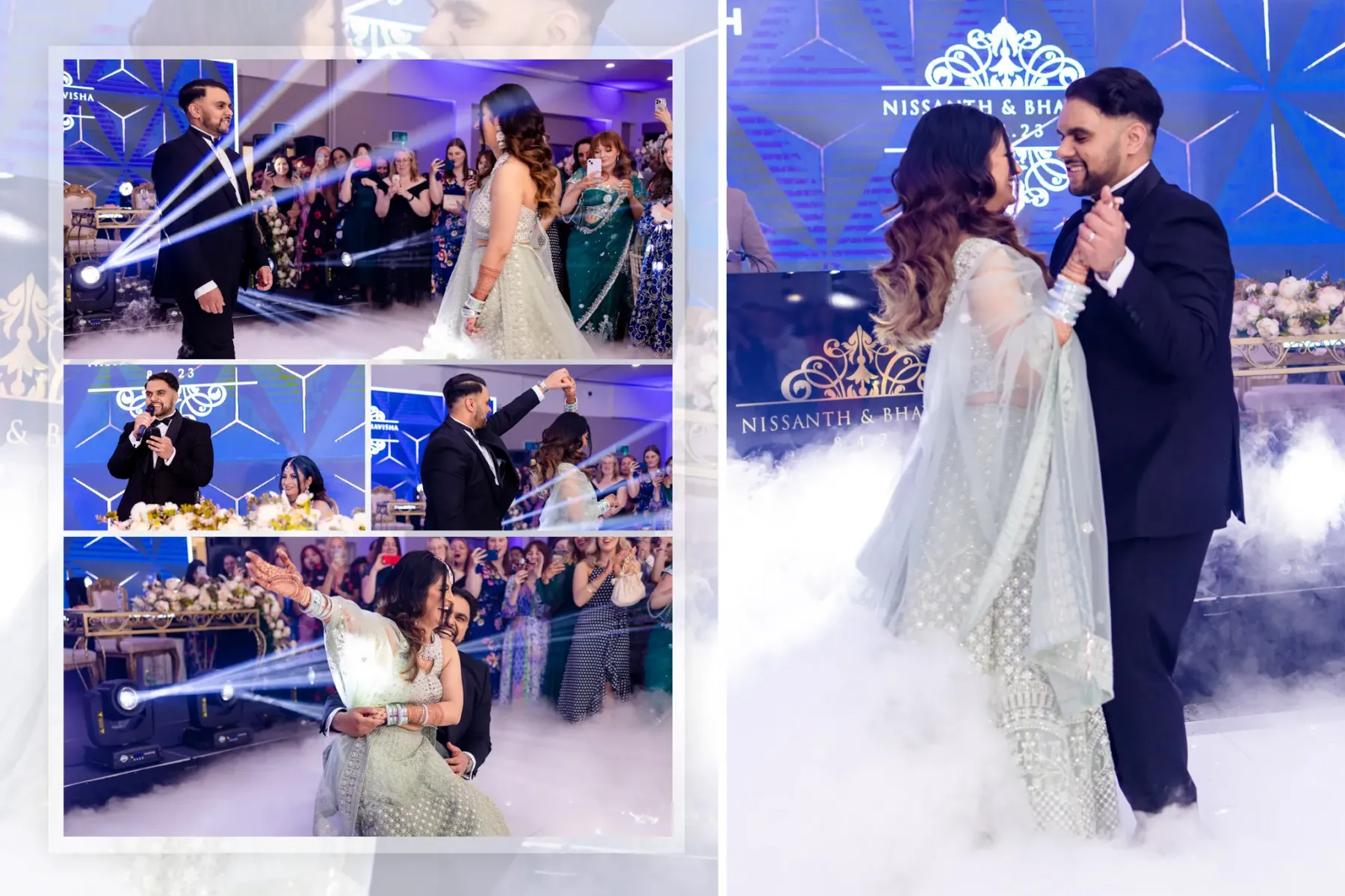 The bride and groom celebrating together during their Hindu wedding ceremony.