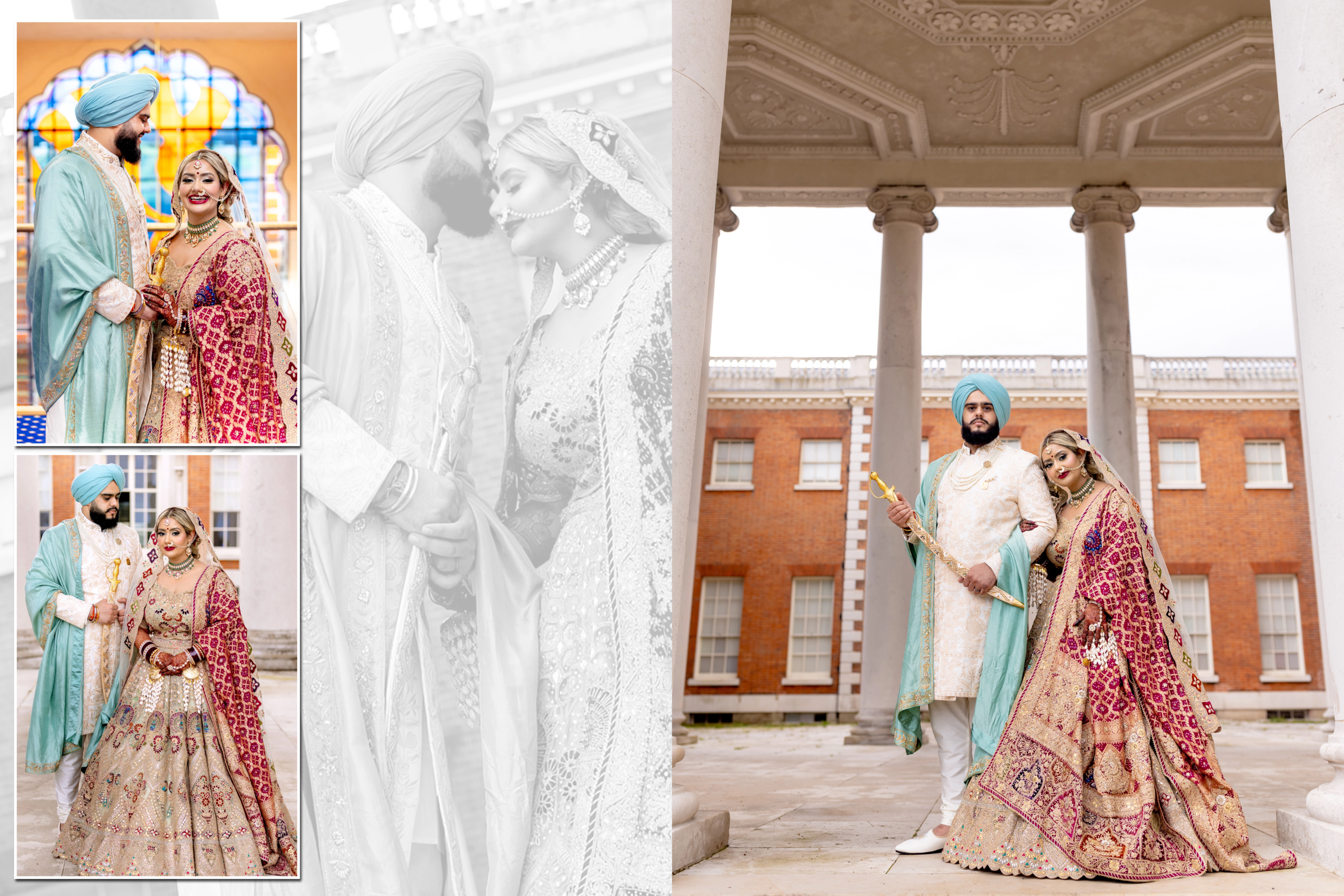 Sikh Couple Holding Hands with the Gurdwara in the Background